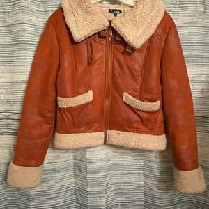 Cecilia Rust short waisted Jacket with Cream Sherpa Trim